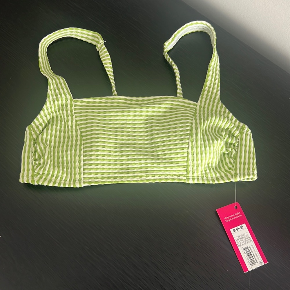 NWT * Xhilaration Green & White Swimsuit Top Size Small